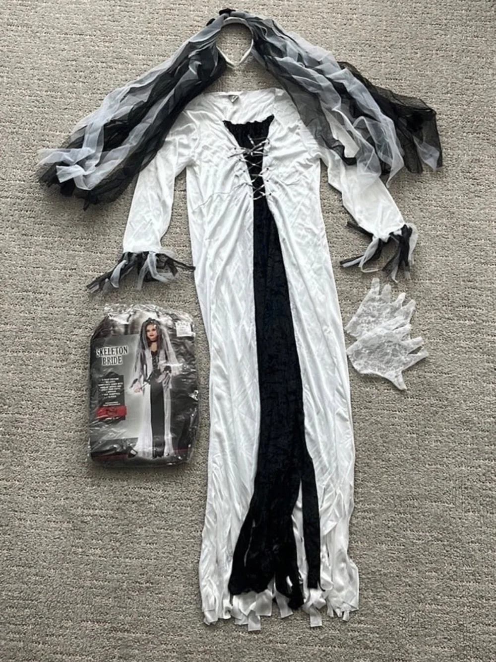 Skeleton Bride Kids Costume - White and Black Ghostly Dress